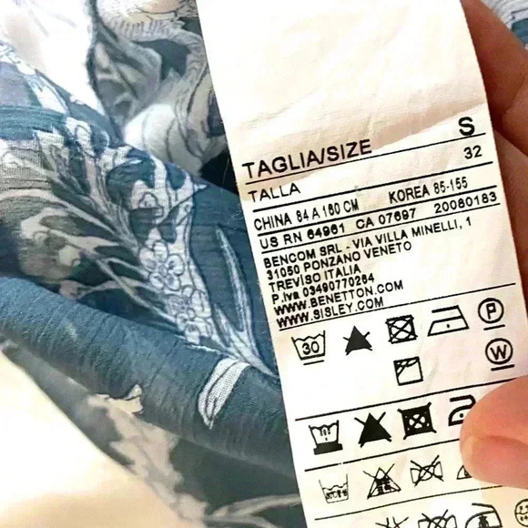 Sartoria Benetton Blue & White Italian Semi-Sheer Tie Short Button Blouse Size S - Picture 14 of 16